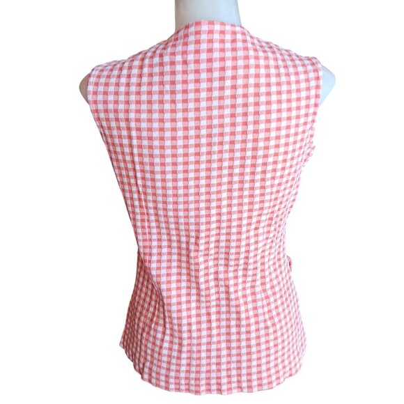 Medium Vintage Granny Western Top Red White Gingham Sleeveless Blouse 1970's - Picture 5 of 7